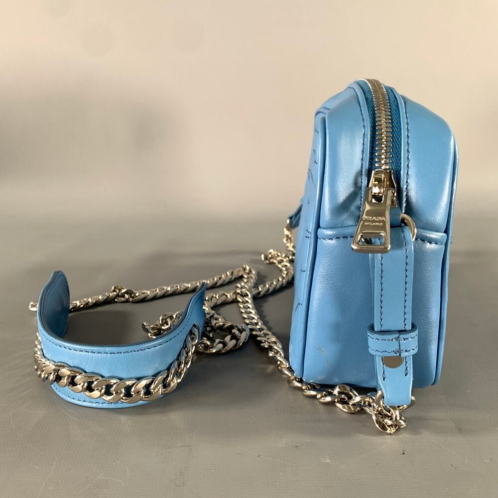 PRADA Blue Quilted Calfskin Leather Shoulder Bag Handbag - Picture 3 of 10